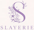 Logo of Slayerie with a stylized letter 'S' and floral elements on a light pink background
